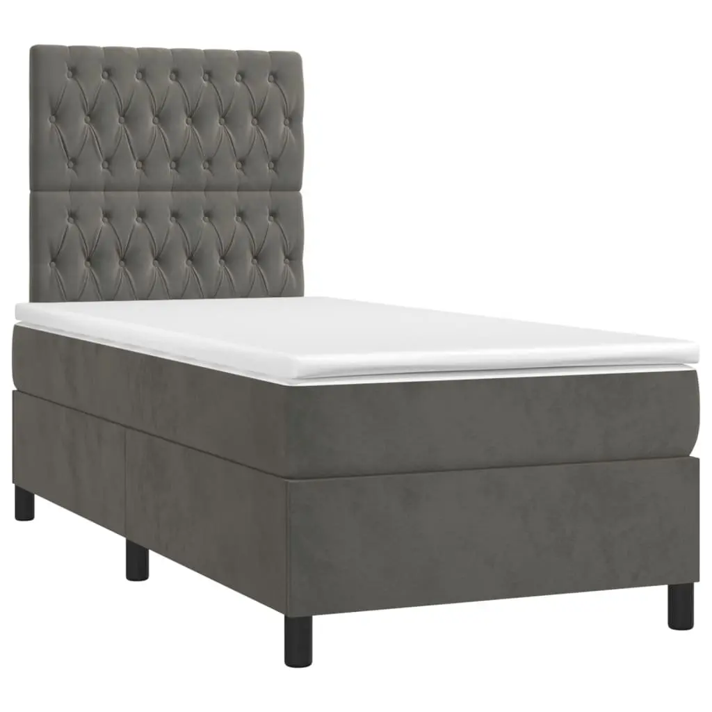 Box Spring Bed Velvet King Single 106x203 cm Grey with Pocket Spring Mattress