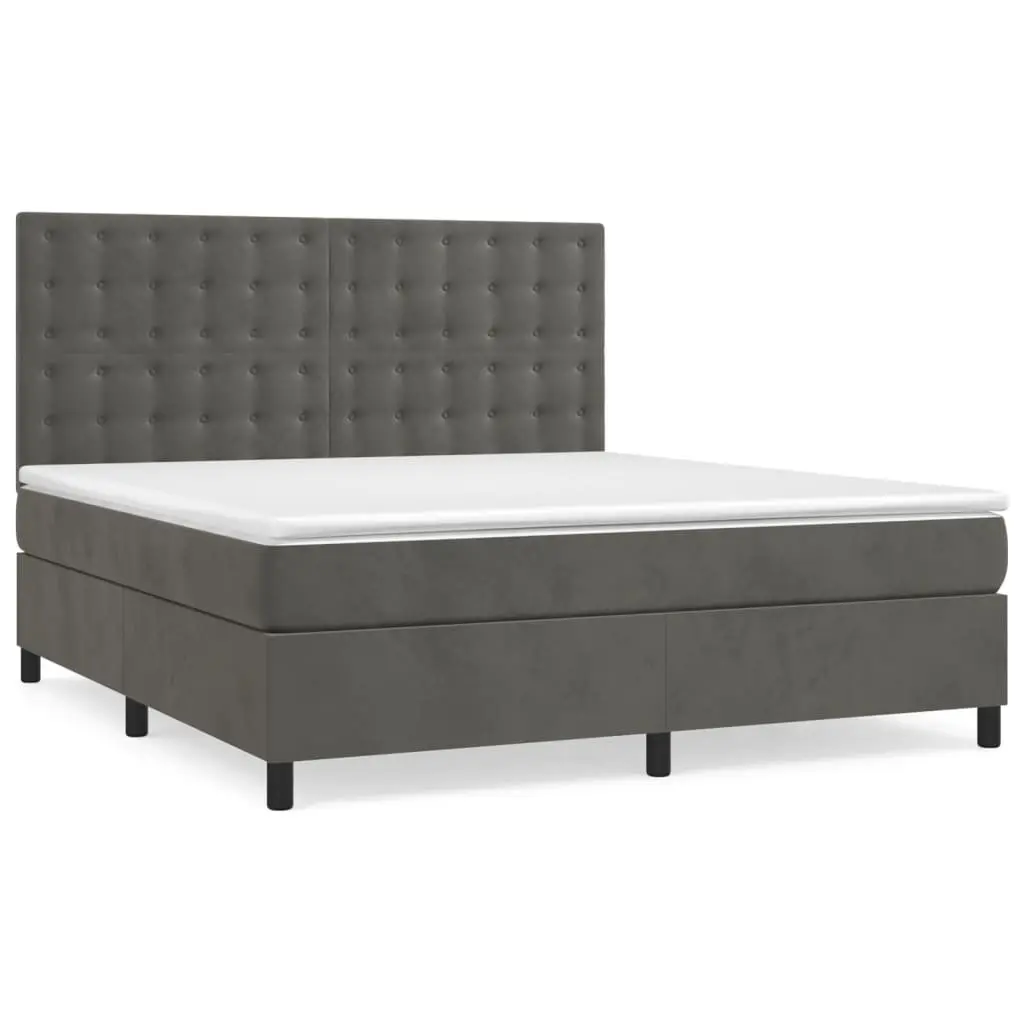 Queen Size Box Spring Bed with Pocket Spring Mattress Grey Velvet Adjustable