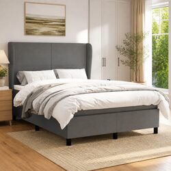 Durable Grey Double Box Spring Bed with Adjustable Headboard