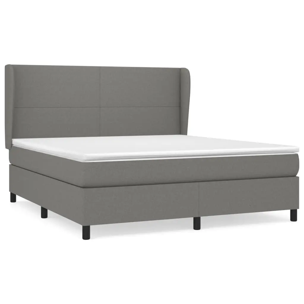 Box Spring Bed Fabric Queen Size Dark Grey with Pocket Spring Mattress