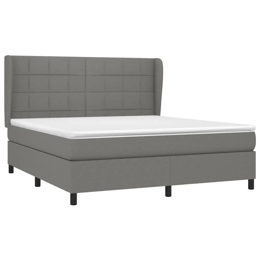 Queen Size Box Spring Bed with Pocket Spring Mattress Dark Grey Fabric
