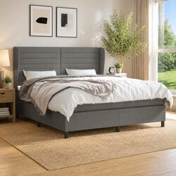 Queen Size Box Spring Bed with Pocket Spring Mattress Dark Grey Fabric