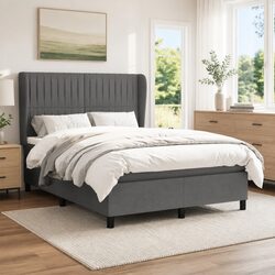 Durable Dark Grey Box Spring Bed with Pocket Spring Mattress