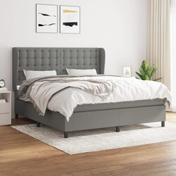 Queen Size Box Spring Bed with Pocket Spring Mattress Dark Grey Fabric Headboard