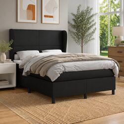 Pocket Spring Mattress Box Spring Bed in Black Faux Leather