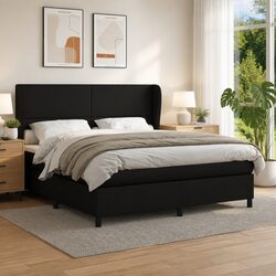 Black Faux Leather Queen Size Box Spring Bed with Mattress