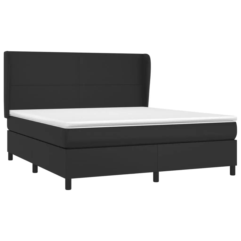Box Spring Bed Faux Leather Queen Size Black with Pocket Spring Mattress