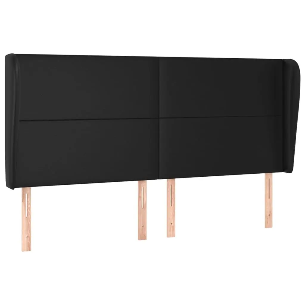 Box Spring Bed Faux Leather Queen Size Black with Pocket Spring Mattress
