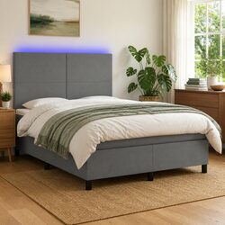 Box Spring Bed with Pocket Spring Mattress LED Headboard Grey Double Size