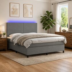 Stylish Queen Size Box Spring Bed with LED Headboard