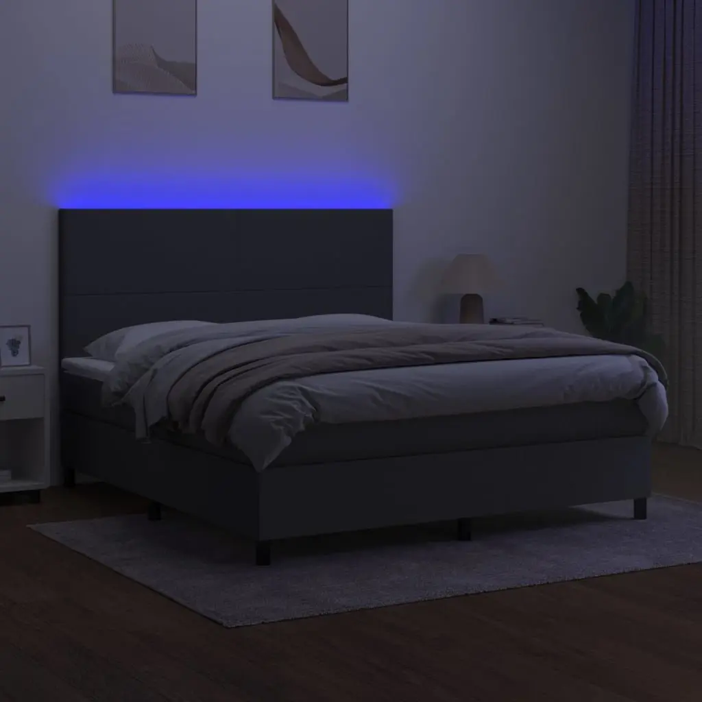 Queen Size Box Spring Bed with LED Headboard