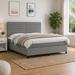Stylish Queen Box Spring Bed with Adjustable LED Headboard