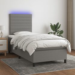 Stylish Box Spring Bed with LED Headboard King Single 106x203cm Grey