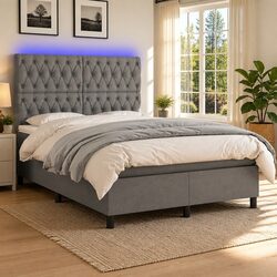 Stylish Box Spring Bed with Pocket Spring Mattress in Grey