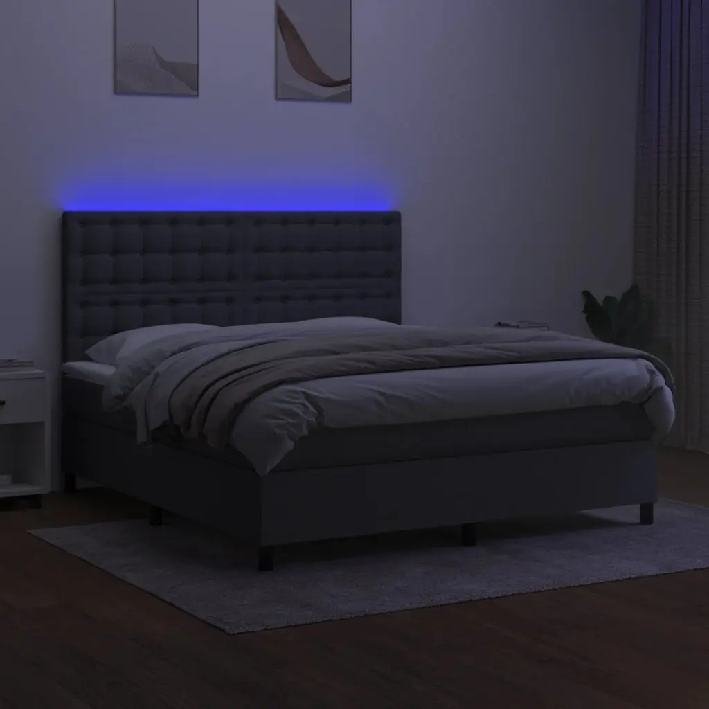 Queen Box Spring Bed with LED Headboard Grey 153x203cm