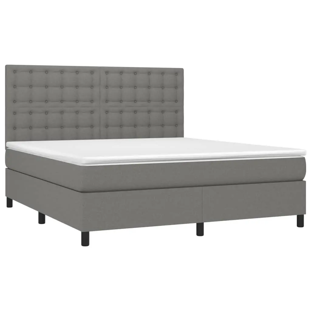 Queen Box Spring Bed with LED Headboard Grey 153x203cm