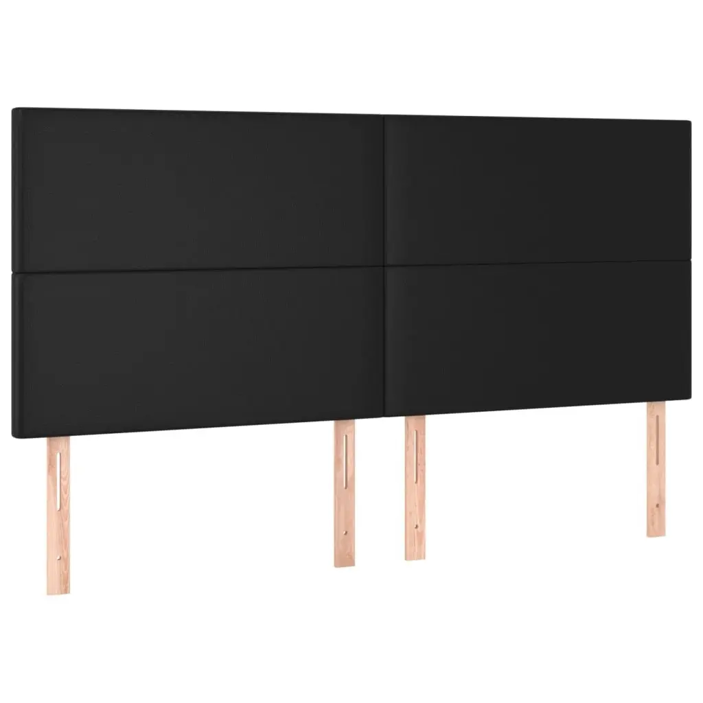 Box Spring Bed Faux Leather Queen Size Black with Pocket Spring Mattress and LED Headboard