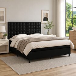 Queen Box Spring Bed with LED Headboard and Pocket Mattress