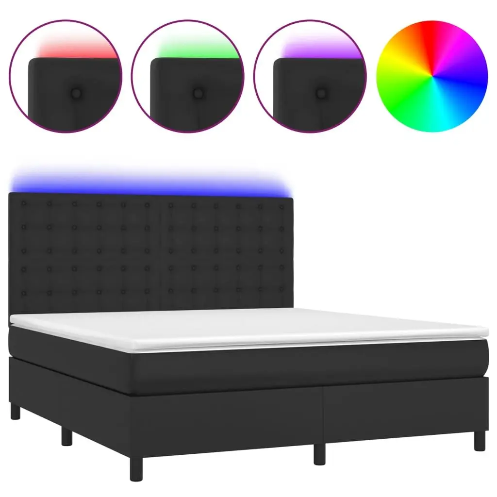 Queen Box Spring Bed with LED Headboard and Pocket Mattress