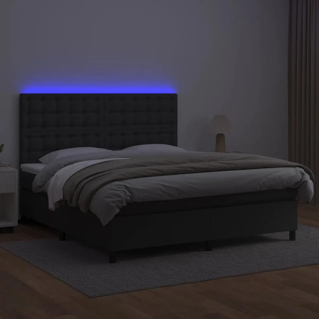 Queen Box Spring Bed with LED Headboard and Pocket Mattress