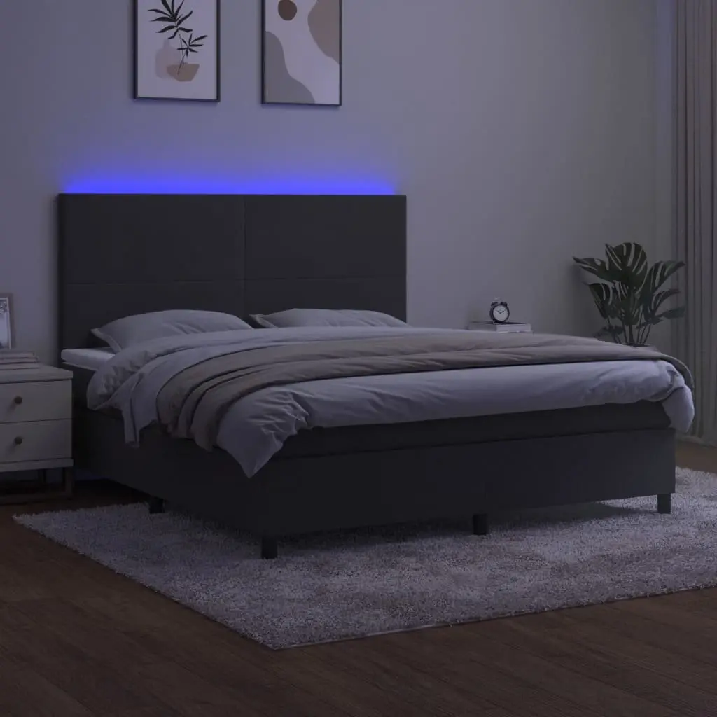 Queen Size Velvet Grey Box Spring Bed with LED Headboard