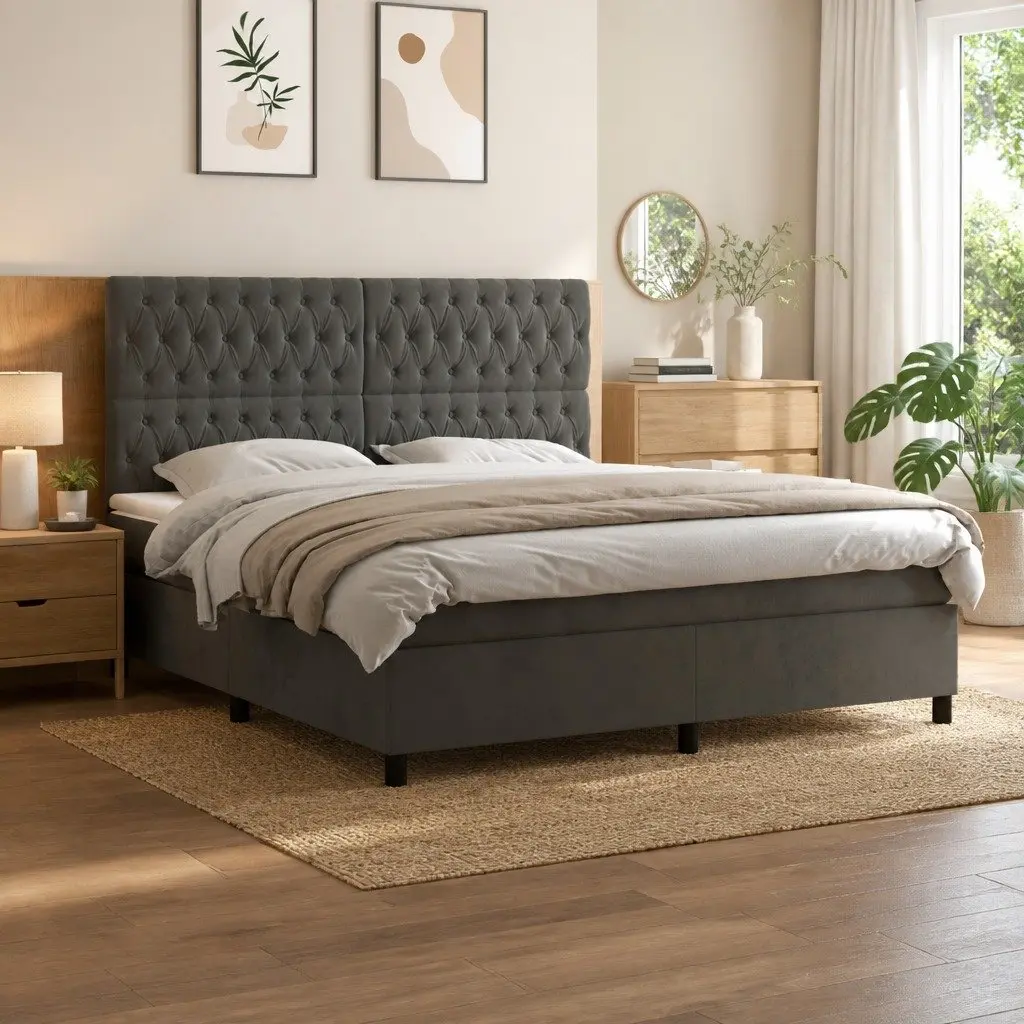 Queen Box Spring Bed with LED Headboard & Pocket Spring Mattress