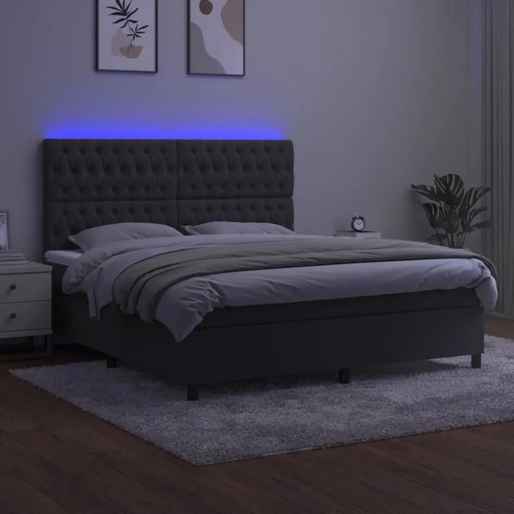 Queen Box Spring Bed with LED Headboard & Pocket Spring Mattress