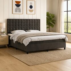 Queen Size Box Spring Bed with LED Lights in Grey Velvet
