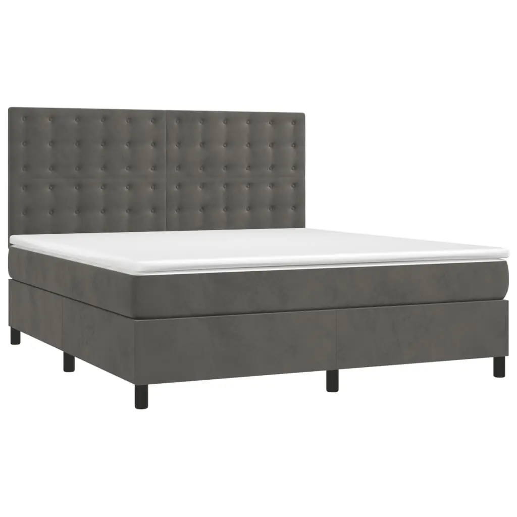 Queen Size Box Spring Bed with LED Lights in Grey Velvet