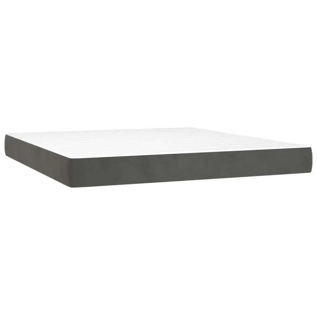 Queen Size Box Spring Bed with LED Lights in Grey Velvet