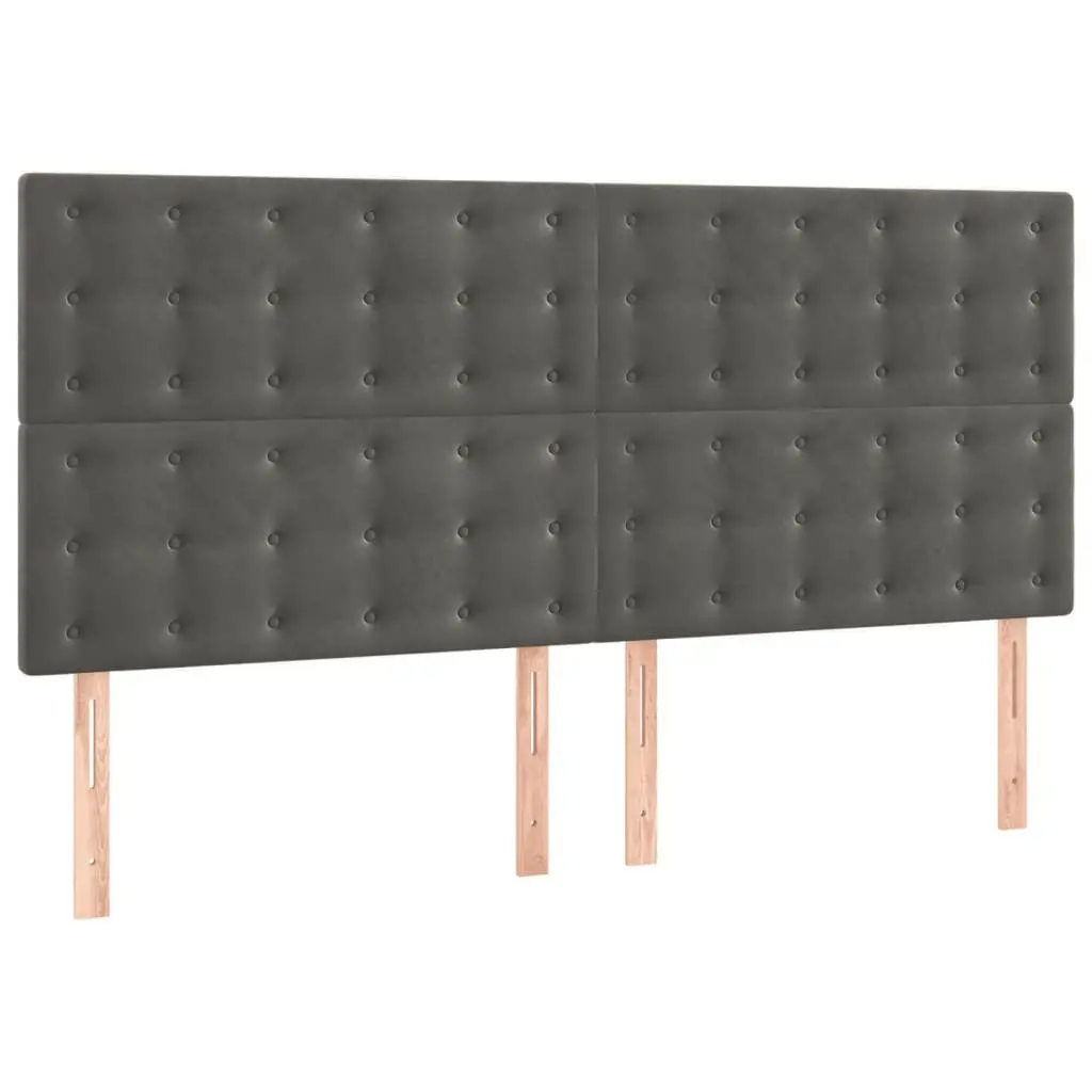 Queen Size Box Spring Bed with LED Lights in Grey Velvet