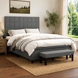 Box Spring Bed with Pocket Spring Mattress Dark Grey Double 137x187cm Adjustable