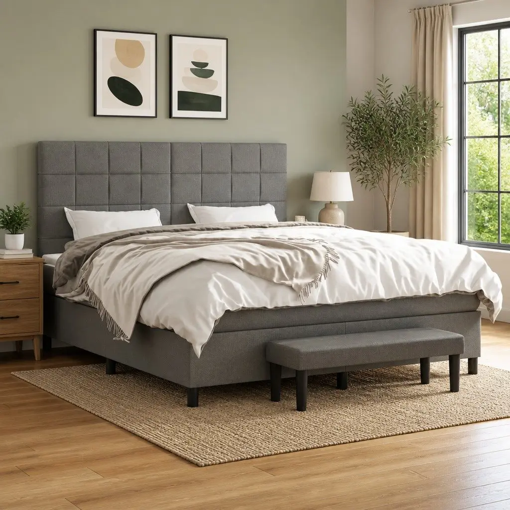 Queen Size Box Spring Bed with Pocket Spring Mattress