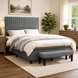 Premium Dark Grey Box Spring Bed with Pocket Spring Mattress