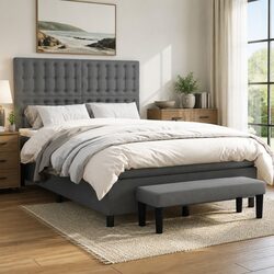 Durable Dark Grey Box Spring Bed with Pocket Spring Mattress