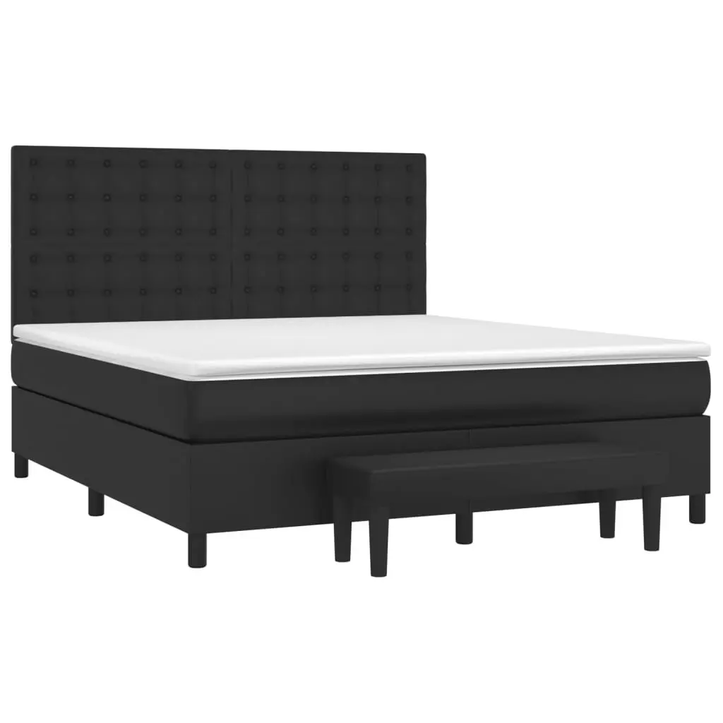 Queen Size Box Spring Bed with Pocket Spring Mattress Faux Leather Headboard
