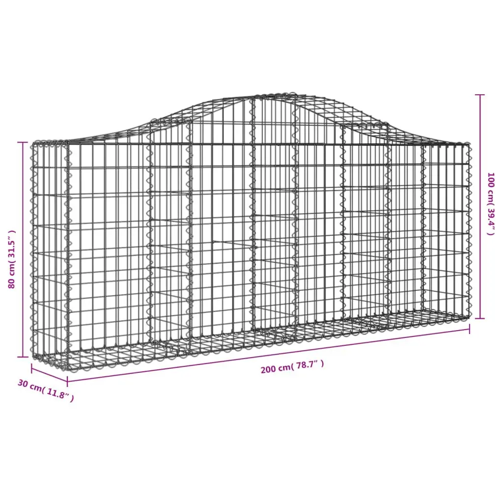 Arched Gabion Baskets Galvanised Iron 200 x 30 x 80/100 cm Silver 5 Piece Garden Retaining Wall Barriers Outdoor Decorative