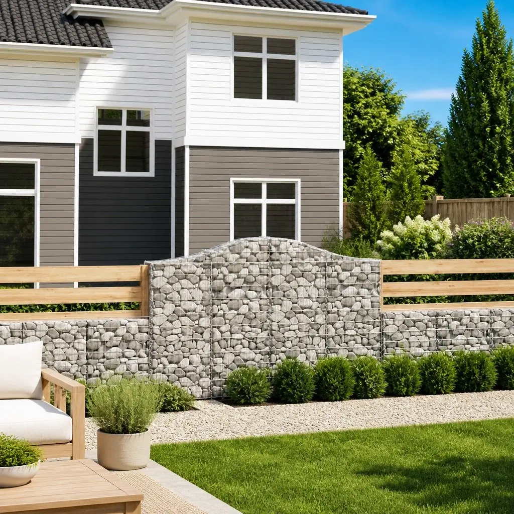 Arched Gabion Baskets Galvanised Iron 200 x 30 x 120140 cm Silver 3 Piece Garden Barrier Retaining Wall Outdoor Planter