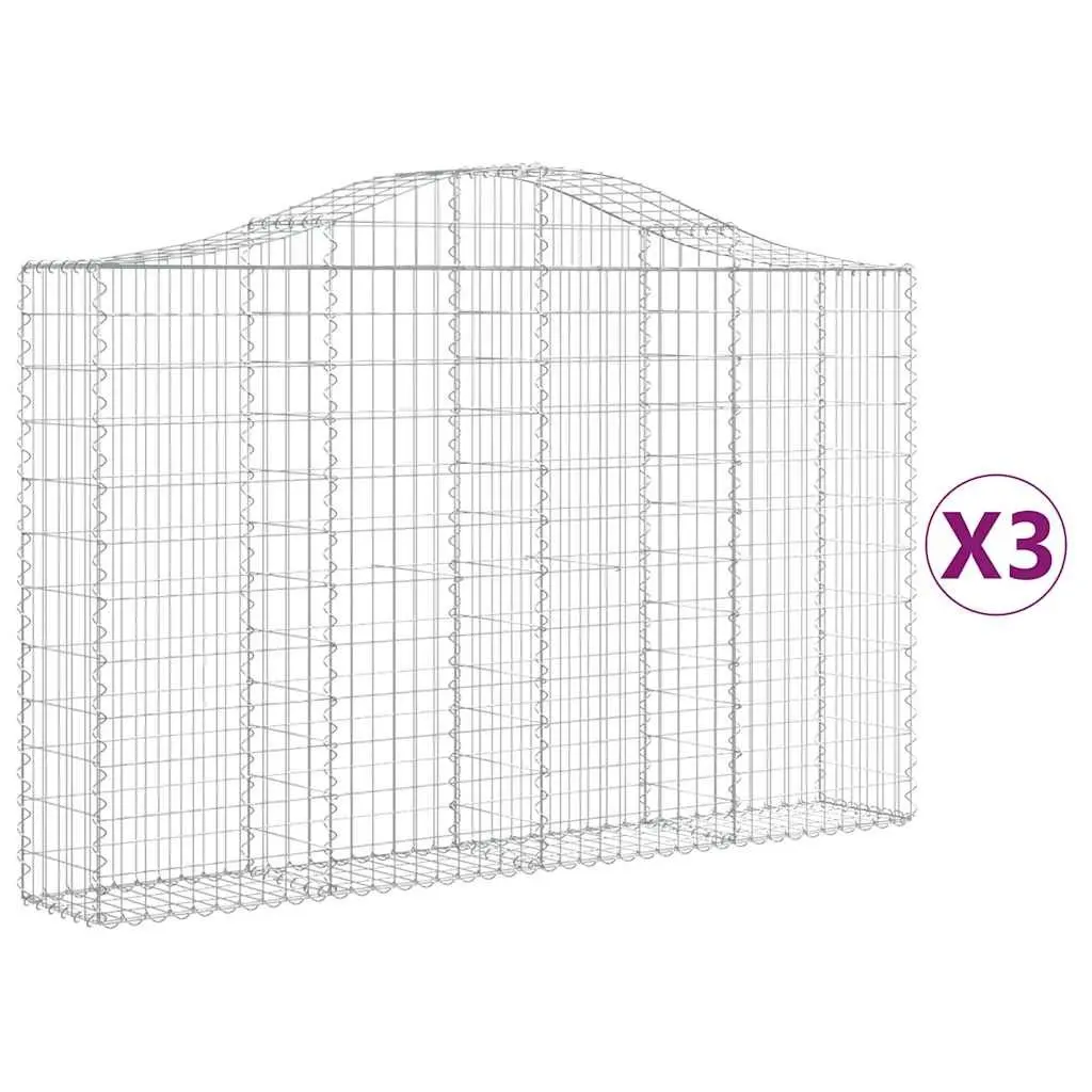 Arched Gabion Baskets Galvanised Iron 200 x 30 x 120140 cm Silver 3 Piece Garden Barrier Retaining Wall Outdoor Planter
