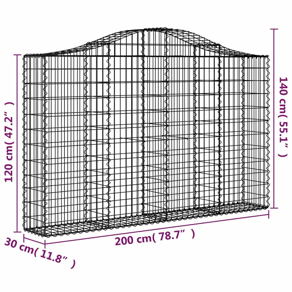 Arched Gabion Baskets Galvanised Iron 200 x 30 x 120140 cm Silver 3 Piece Garden Barrier Retaining Wall Outdoor Planter
