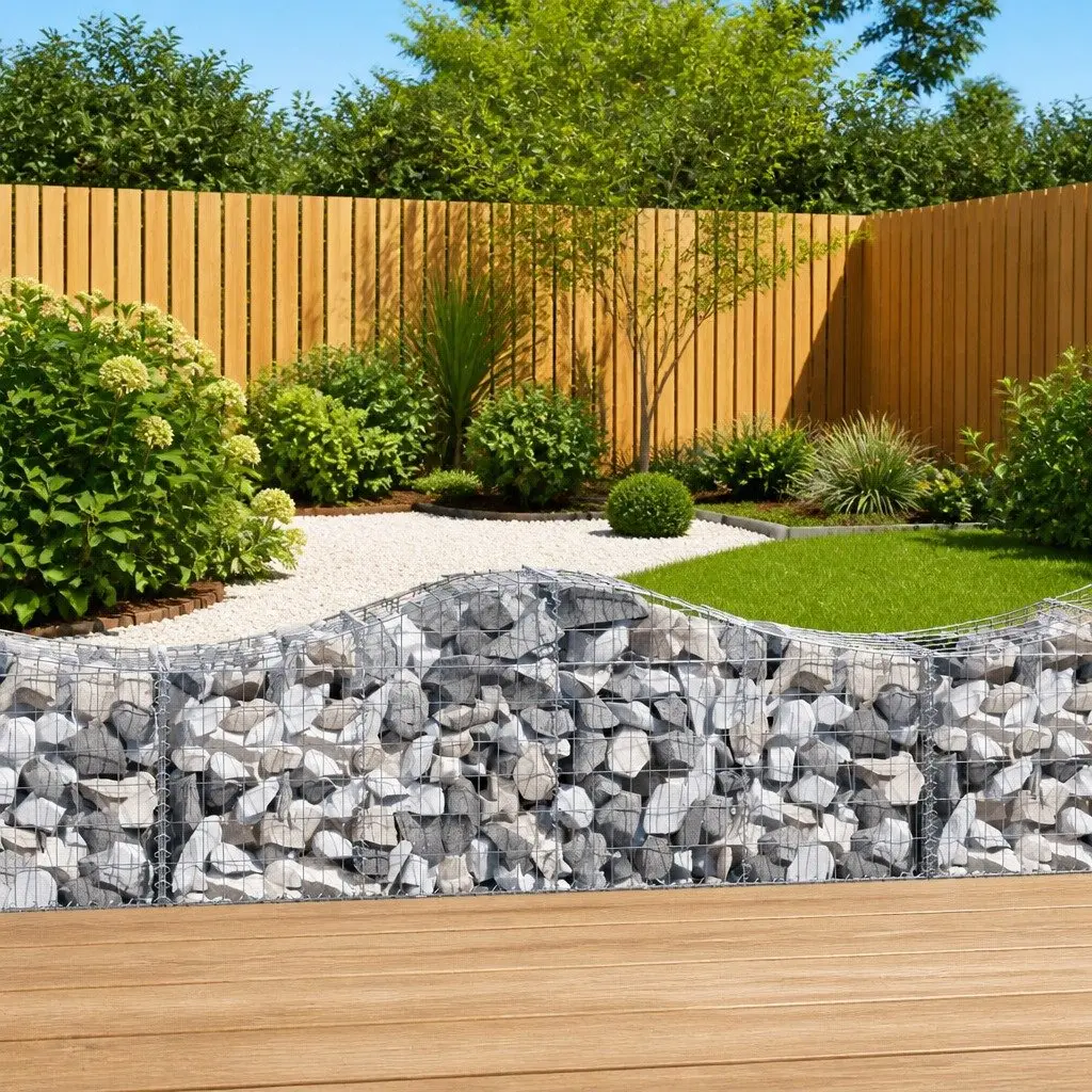 Arched Gabion Baskets Set Galvanised Iron 200 x 50 x 60/80 cm Silver 7 Piece