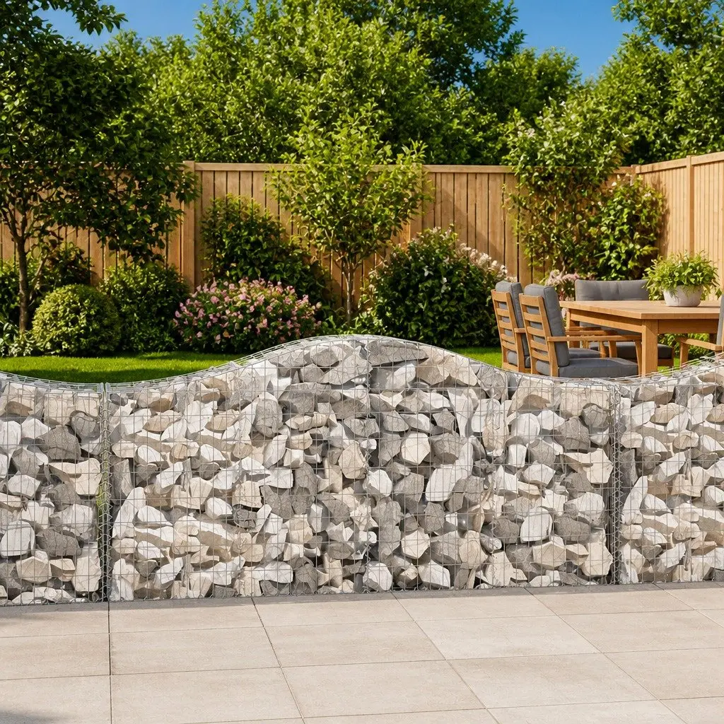 Gabion Baskets Galvanised Iron 200 x 50 x 80/100 cm Silver 25 Piece Garden Barrier Retaining Wall Outdoor Decorative