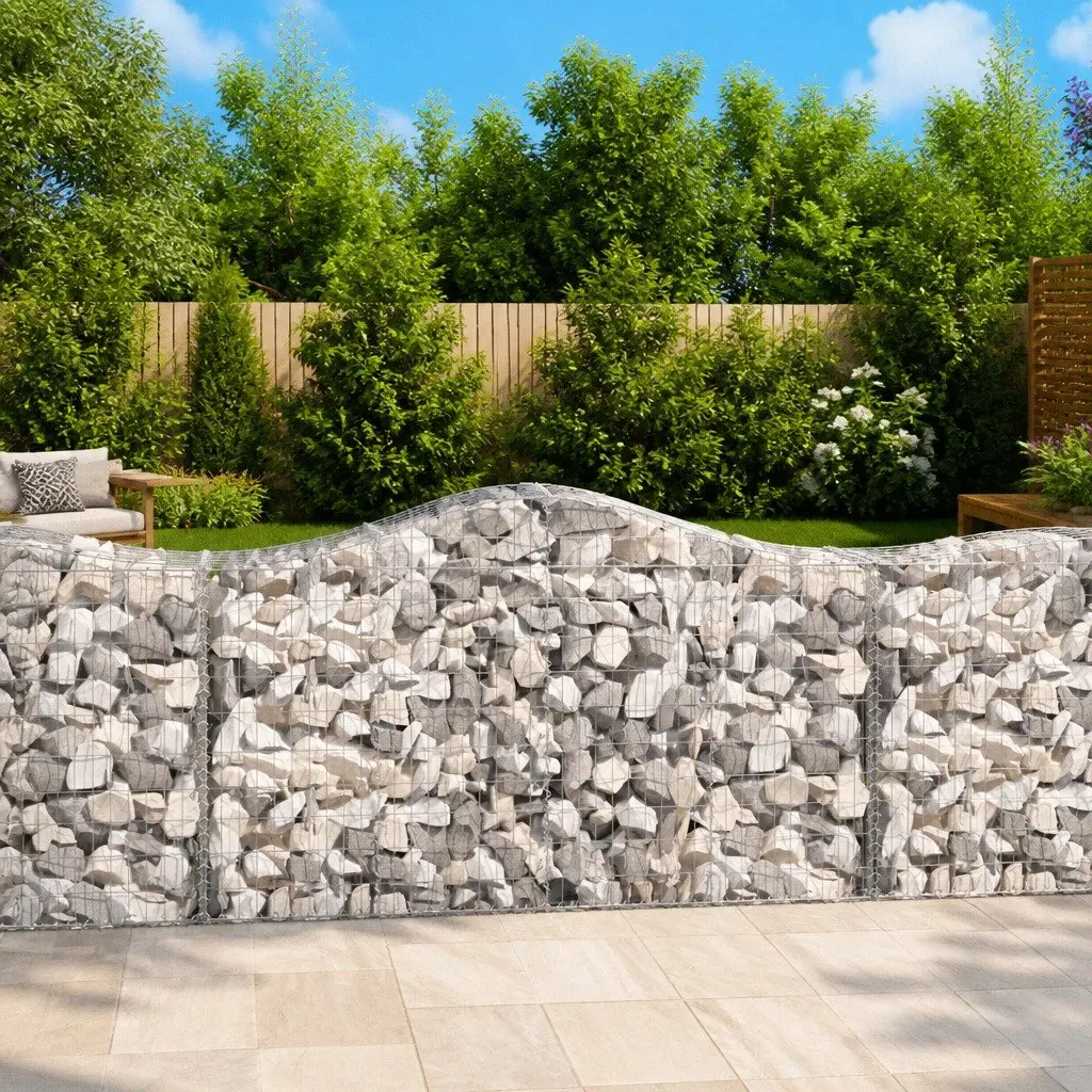 Arched Gabion Baskets Galvanised Iron 200 x 50 x 100120 cm Silver 6 Piece Garden Retaining Wall Outdoor Decorative Barrier