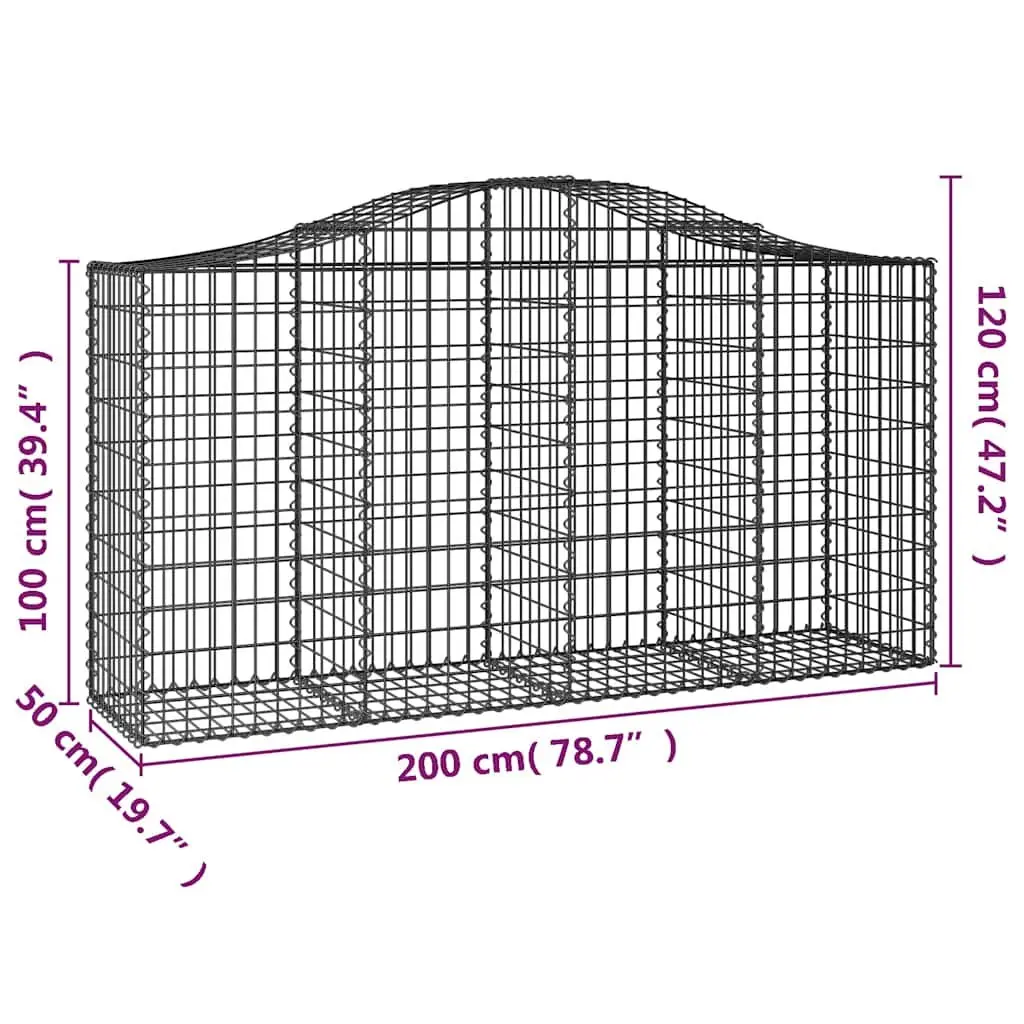 Arched Gabion Baskets Galvanised Iron 200 x 50 x 100120 cm Silver 8 Piece Garden Barrier Retaining Wall Decorative Outdoor