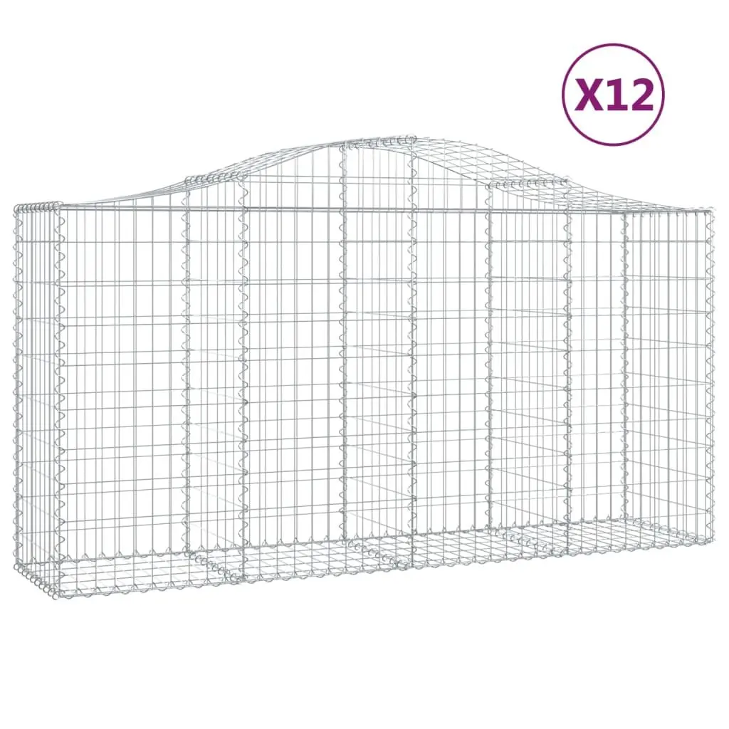 Arched Gabion Baskets Galvanised Iron 200 x 50 x 100120 cm Silver 12 Piece Garden Barrier Retaining Wall Outdoor Decorative