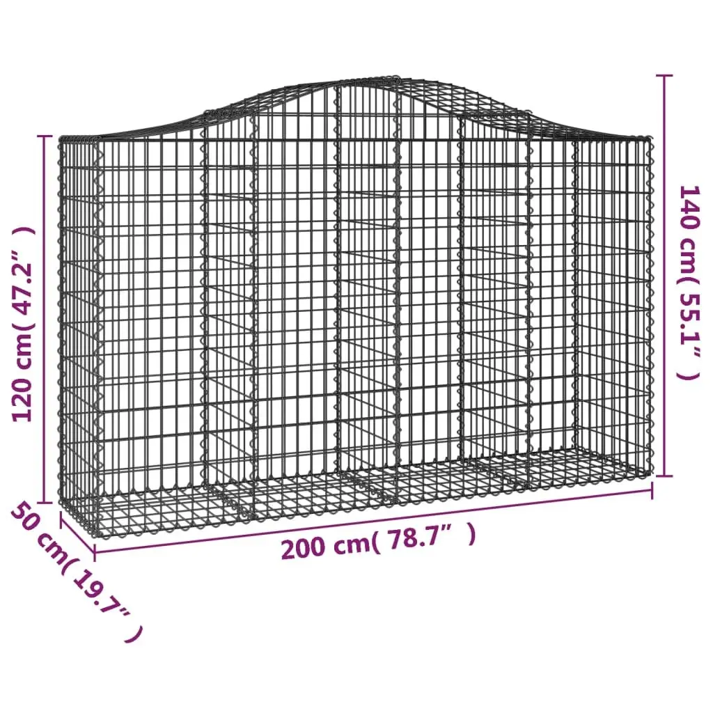 Arched Gabion Baskets Metal 200x50x120140 cm Silver