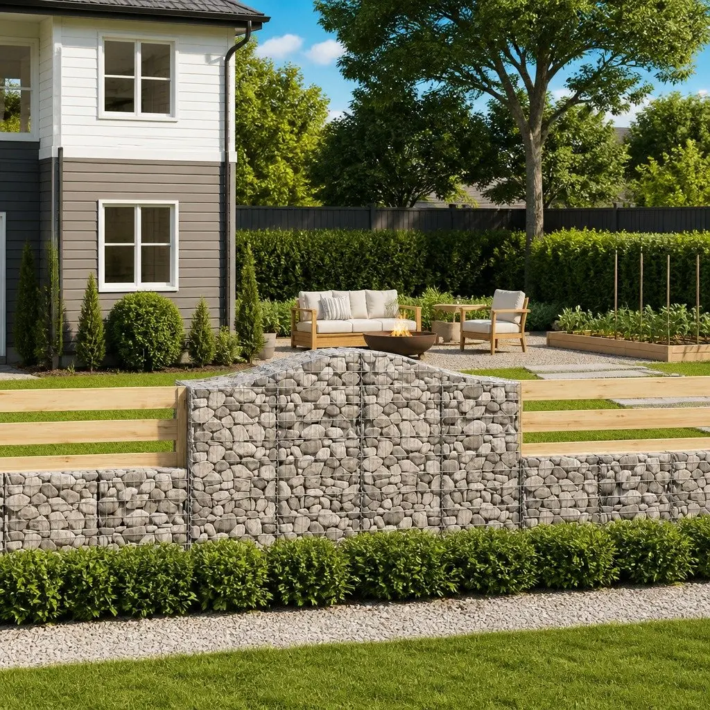 Gabion Baskets Galvanised Iron 200 x 50 x 120140 cm Silver 5 Piece Garden Barrier Retaining Wall Decorative Outdoor
