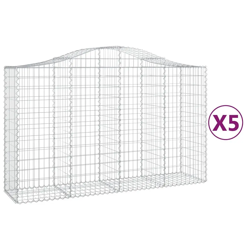 Gabion Baskets Galvanised Iron 200 x 50 x 120140 cm Silver 5 Piece Garden Barrier Retaining Wall Decorative Outdoor