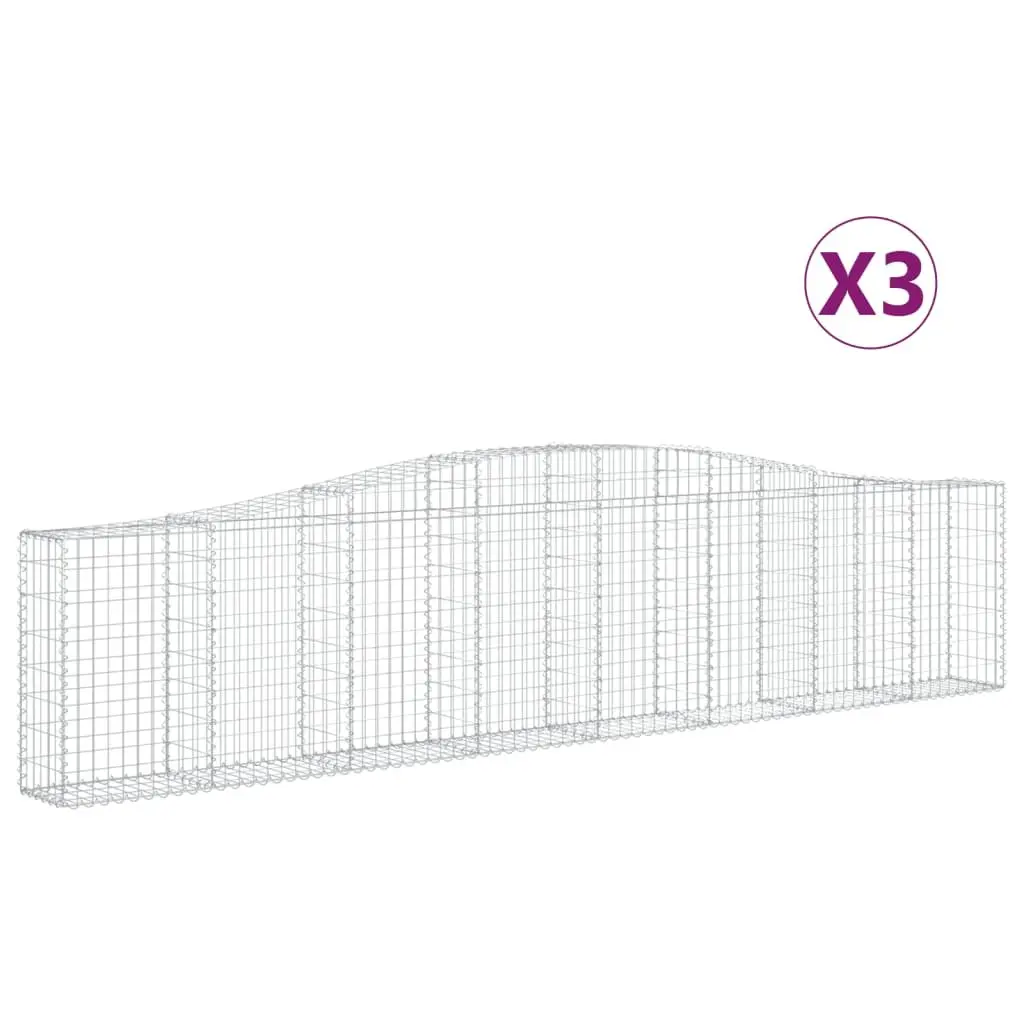 Arched Gabion Baskets Galvanised Iron 400 x 30 x 80/100 cm Silver 3 Piece Garden Barrier Decorative Retaining Wall Outdoor