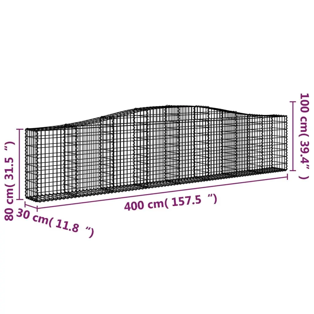 Arched Gabion Baskets Galvanised Iron 400x30x80/100 cm Silver
